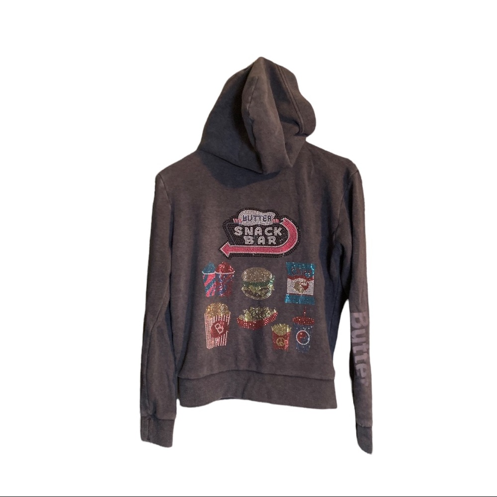 KIDS Butter zipped gray hoodie junk food themed. Size M.